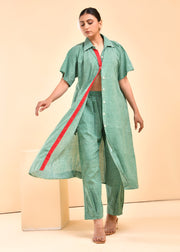 Green Checks Hand Block Printed Kurta Set - Prakriti