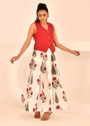 Polkadot Waist-Coat And Skirt Block Printed Set - Pushpa