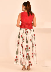 Polkadot Waist-Coat And Skirt Block Printed Set - Pushpa