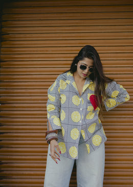 Nimbu on Black Stripe Hand Block Printed Shirt - KalaKhatta