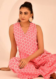 READY TO SHIP: Pink Heart Block Printed Angaraha Co-ord Set - Candy Crush