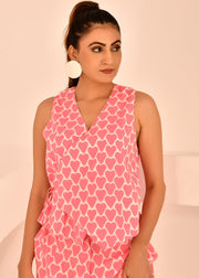 READY TO SHIP: Pink Heart Block Printed Angaraha Co-ord Set - Candy Crush