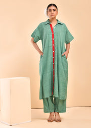 Green Checks Hand Block Printed Kurta Set - Prakriti
