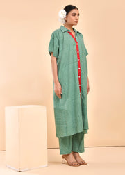 Green Checks Hand Block Printed Kurta Set - Prakriti