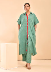 Green Checks Hand Block Printed Kurta Set - Prakriti