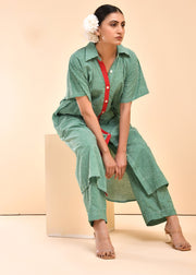Green Checks Hand Block Printed Kurta Set - Prakriti