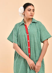 Green Checks Hand Block Printed Kurta Set - Prakriti