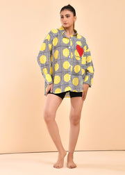 READY TO SHIP: Nimbu on Black Stripe Hand Block Printed Shirt - KalaKhatta