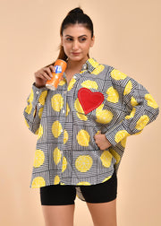 READY TO SHIP: Nimbu on Black Stripe Hand Block Printed Shirt - KalaKhatta