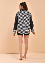 READY TO SHIP: Black Gingam Hand Block Printed Shirt - Gingam