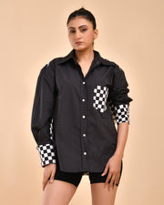 READY TO SHIP: Black Gingam Hand Block Printed Shirt - Gingam