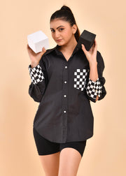 READY TO SHIP: Black Gingam Hand Block Printed Shirt - Gingam