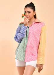READY TO SHIP: Rainbow Color Hand Block Printed Shirt - Rangeen