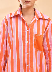 READY TO SHIP: Orange Pink Hand Block Printed Shirt - Narangi