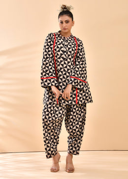 Gingam Hand Block Printed Kurta Set - Rekha