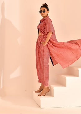 Red Checks Hand Block Printed Kurta Set - Laali