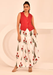 Polkadot Waist-Coat And Skirt Block Printed Set - Pushpa