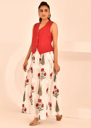 Polkadot Waist-Coat And Skirt Block Printed Set - Pushpa