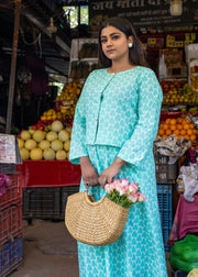 Green Heart Block Printed Co-ord Set - Dilruba