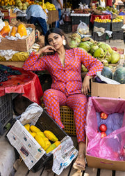 Checks Hand Block Printed Blazer And Pant set - Rangbaaz