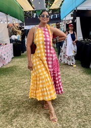 READY TO SHIP: Handblock Printed Dress - Sunset Checks