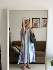 Multi stripe V Neck Dress - Chuski