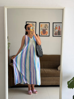 READY TO SHIP: Multi stripe V Neck Dress - Chuski