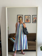 Multi stripe V Neck Dress - Chuski