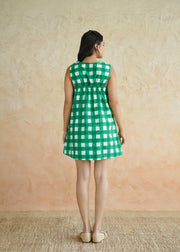 Handblock Checked Cotton Dress - Kaccha Aam