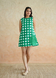 Handblock Checked Cotton Dress - Kaccha Aam