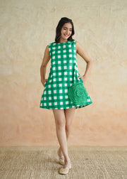 Handblock Checked Cotton Dress - Kaccha Aam