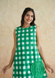 Handblock Checked Cotton Dress - Kaccha Aam