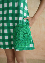 Handblock Checked Cotton Dress - Kaccha Aam