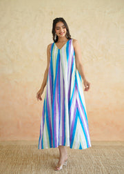 Multi stripe V Neck Dress - Chuski