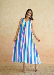 Multi stripe V Neck Dress - Chuski