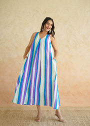 Multi stripe V Neck Dress - Chuski