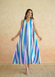 Multi stripe V Neck Dress - Chuski