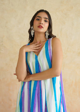 Multi stripe V Neck Dress - Chuski