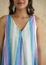 Multi stripe V Neck Dress - Chuski