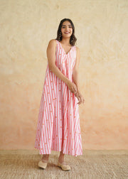 Multi stripe V Neck Dress - Rasna