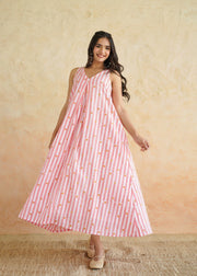Multi stripe V Neck Dress - Rasna