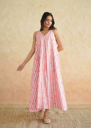 Multi stripe V Neck Dress - Rasna