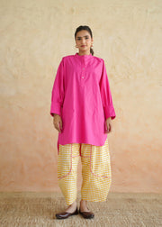 Fuchsia & Yellow Gingham Cotton Co-ord Set - Basanti