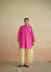 Fuchsia & Yellow Gingham Cotton Co-ord Set - BASANTI
