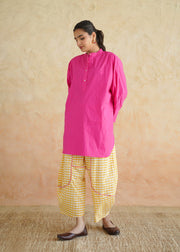 Fuchsia & Yellow Gingham Cotton Co-ord Set - Basanti