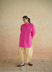 Fuchsia & Yellow Gingham Cotton Co-ord Set - BASANTI