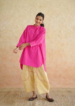 Fuchsia & Yellow Gingham Cotton Co-ord Set - Basanti