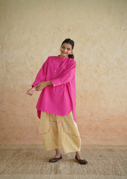 Fuchsia & Yellow Gingham Cotton Co-ord Set - BASANTI