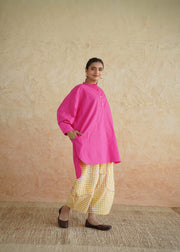 Fuchsia & Yellow Gingham Cotton Co-ord Set - BASANTI