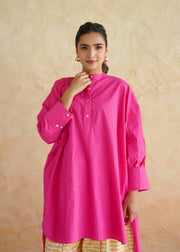 Fuchsia & Yellow Gingham Cotton Co-ord Set - Basanti